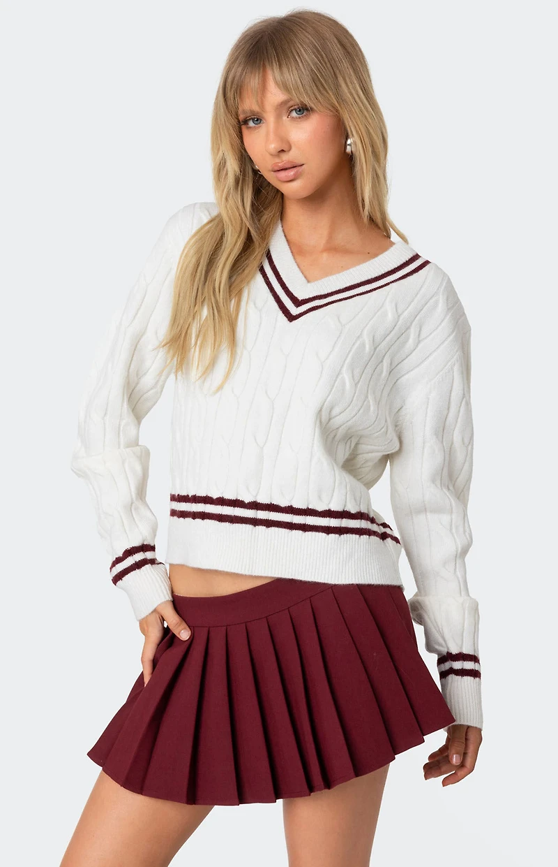 Edikted Dean V Neck Cable Knit Sweater