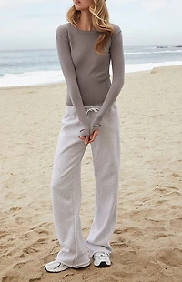 John Galt Gray Ainsley Long Sleeve Crop Top