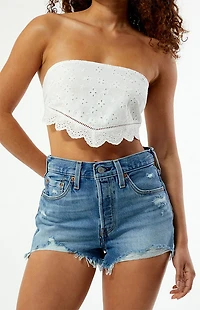 Levi's Medium Indigo 501 Original Ripped Denim Shorts