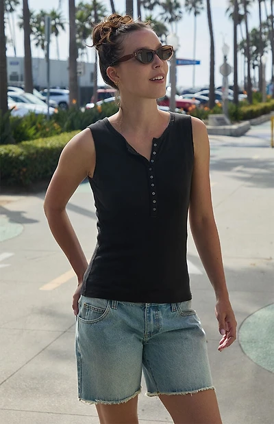John Galt Black Athern Ribbed Tank Top