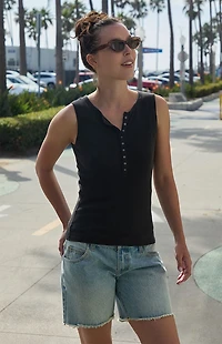 John Galt Black Athern Ribbed Tank Top