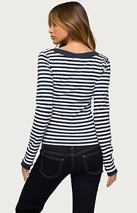 Edikted Kimi Striped Long Sleeve V Neck Top