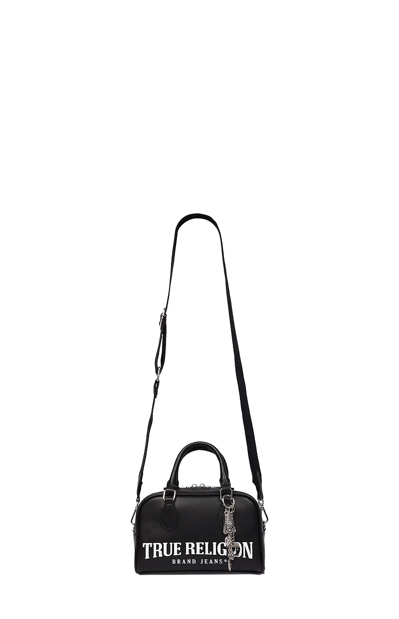 True Religion Black Bombe Logo Satchel