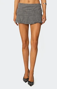 Edikted Stud Pleated Denim Mini Skirt