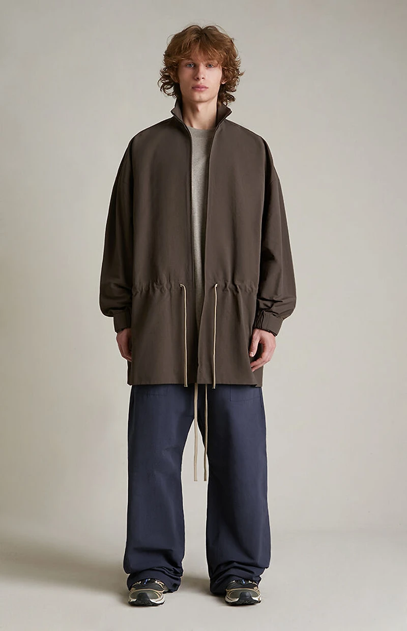 Fear of God ESSENTIALS Brown Military Nylon Mock Neck Anorak Jacket