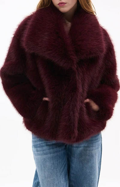 AZALEA WANG Regina Burgundy Faux Fur Coat