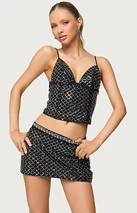 Edikted Jenny Beaded Mesh Boned Top