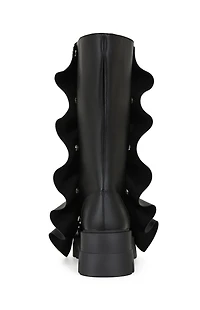 AZALEA WANG Women's Black Sybel Faux Leather Chunky Combat Boots