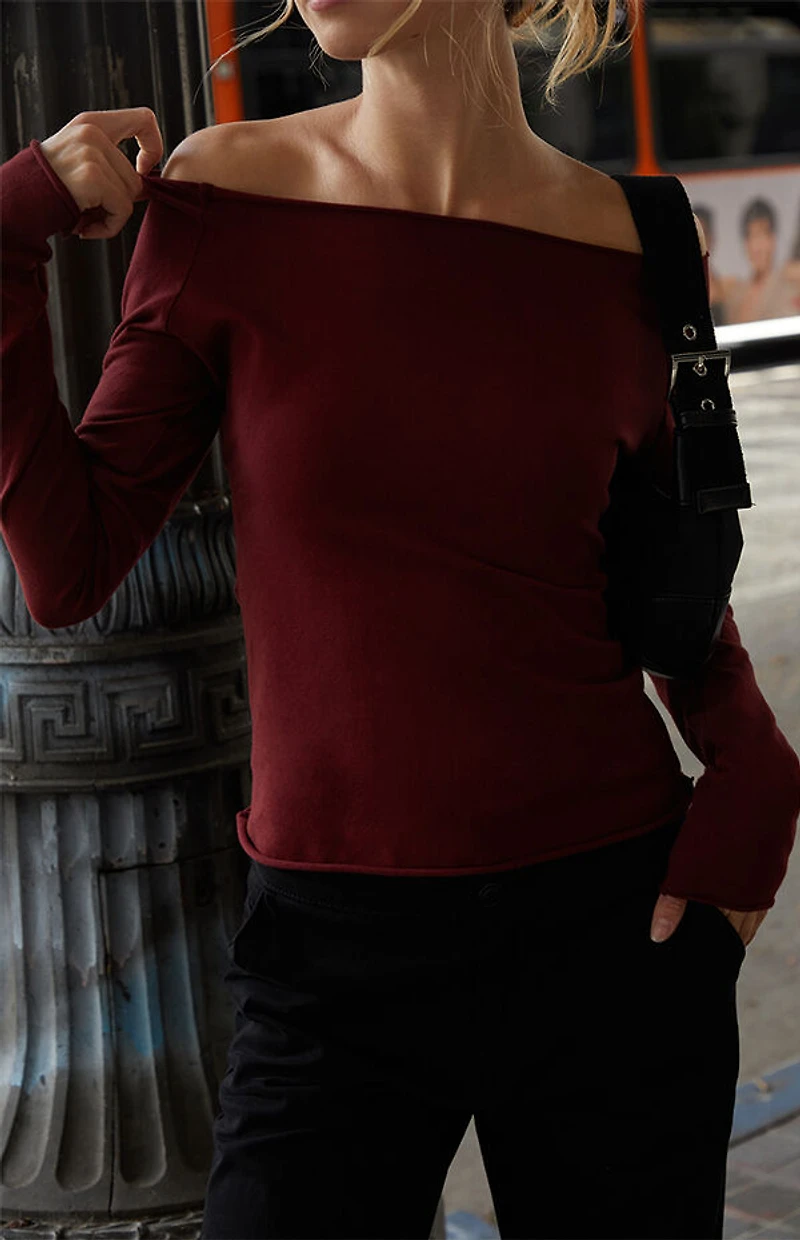 John Galt Burgundy Off-The-Shoulder Top