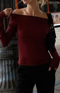 John Galt Burgundy Off-The-Shoulder Top