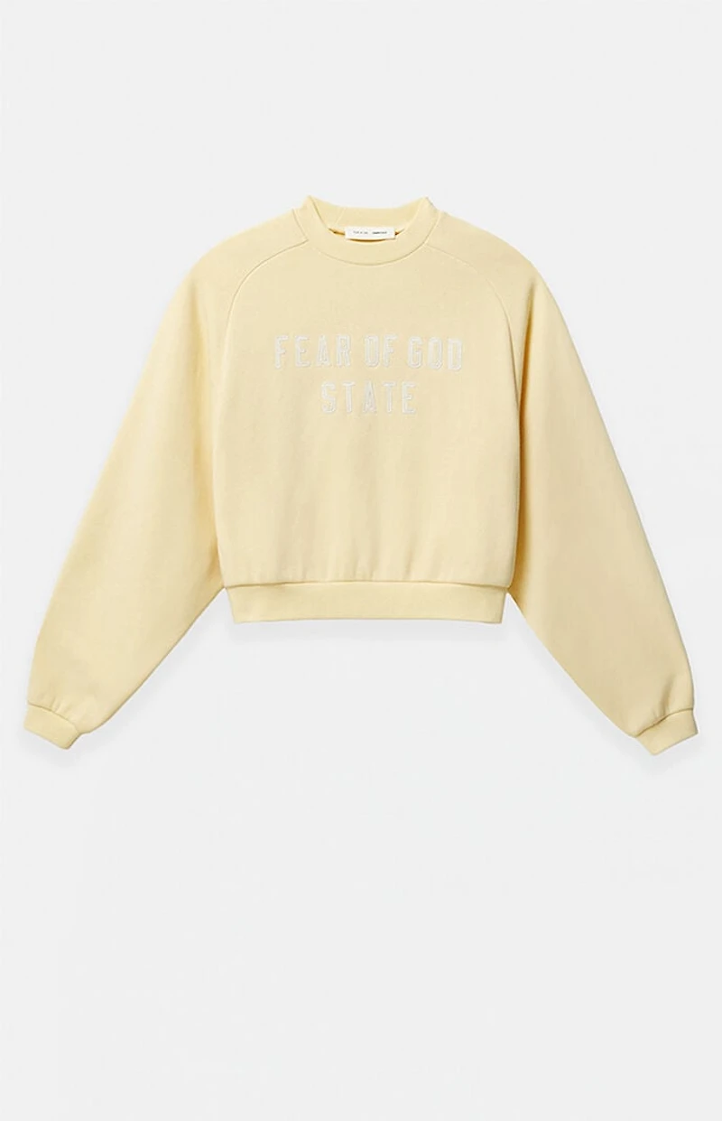 Fear of God ESSENTIALS Women's Garden Yellow Fleece Cropped Crew Neck Sweatshirt