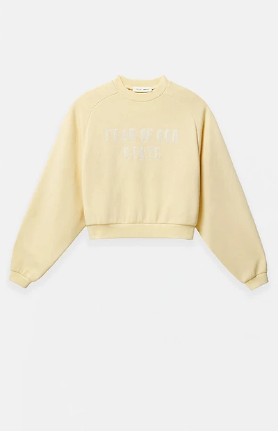 Fear of God ESSENTIALS Women's Garden Yellow Fleece Cropped Crew Neck Sweatshirt
