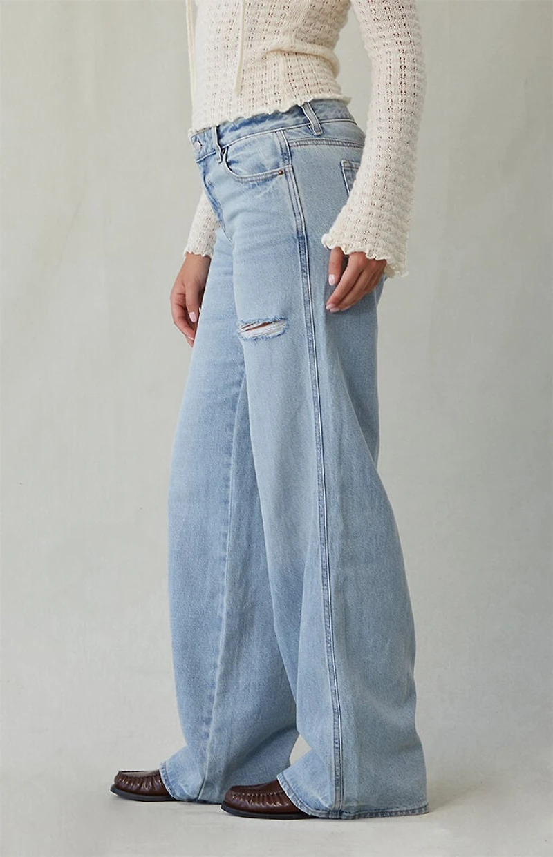 Pacsun Casey Low Rise Baggy Jeans Ripped Slit Light Indigo