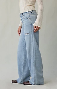 Pacsun Casey Low Rise Baggy Jeans Ripped Slit Light Indigo