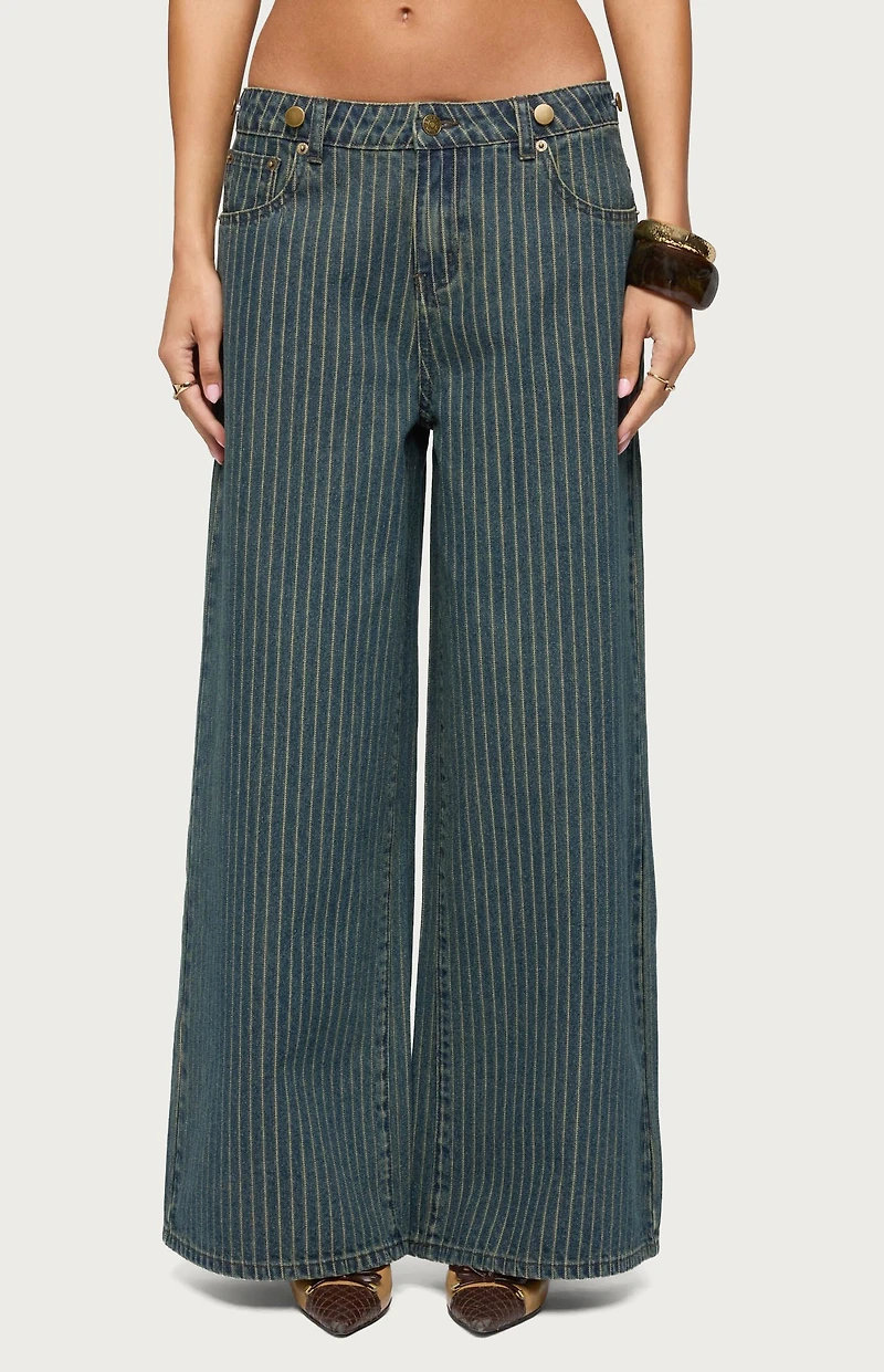 Edikted Button Pinstripe Low Rise Baggy Jeans