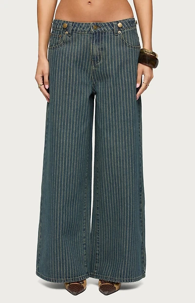 Edikted Button Pinstripe Low Rise Baggy Jeans