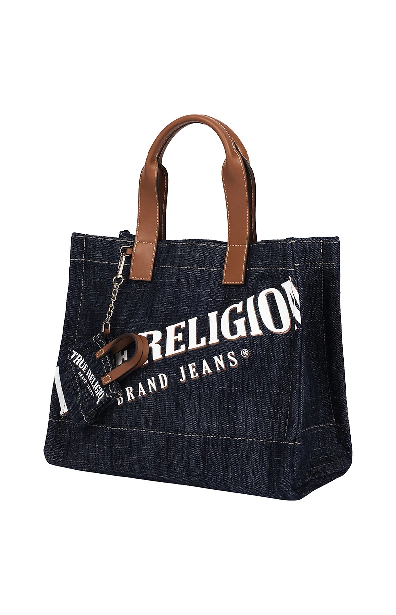 True Religion Medium Logo Dark Denim Tote Bag