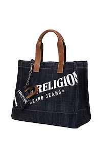 True Religion Medium Logo Dark Denim Tote Bag