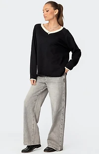 Edikted Contrast V Neck Knit Sweater