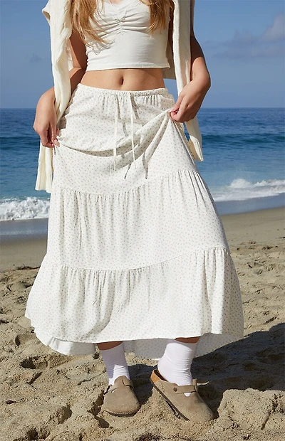 John Galt White & Orange Olive Maxi Skirt