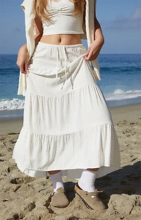 John Galt White & Orange Olive Maxi Skirt