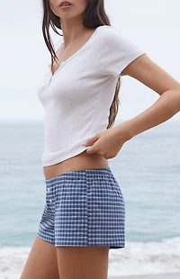 John Galt Blue Kiera Plaid Boxer Pajama Shorts