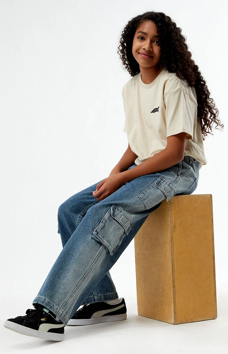 Pacsun Kids Medium Indigo Baggy Cargo Jeans