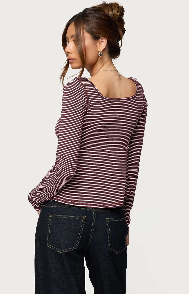 Edikted Sare Striped Babydoll Henley Top