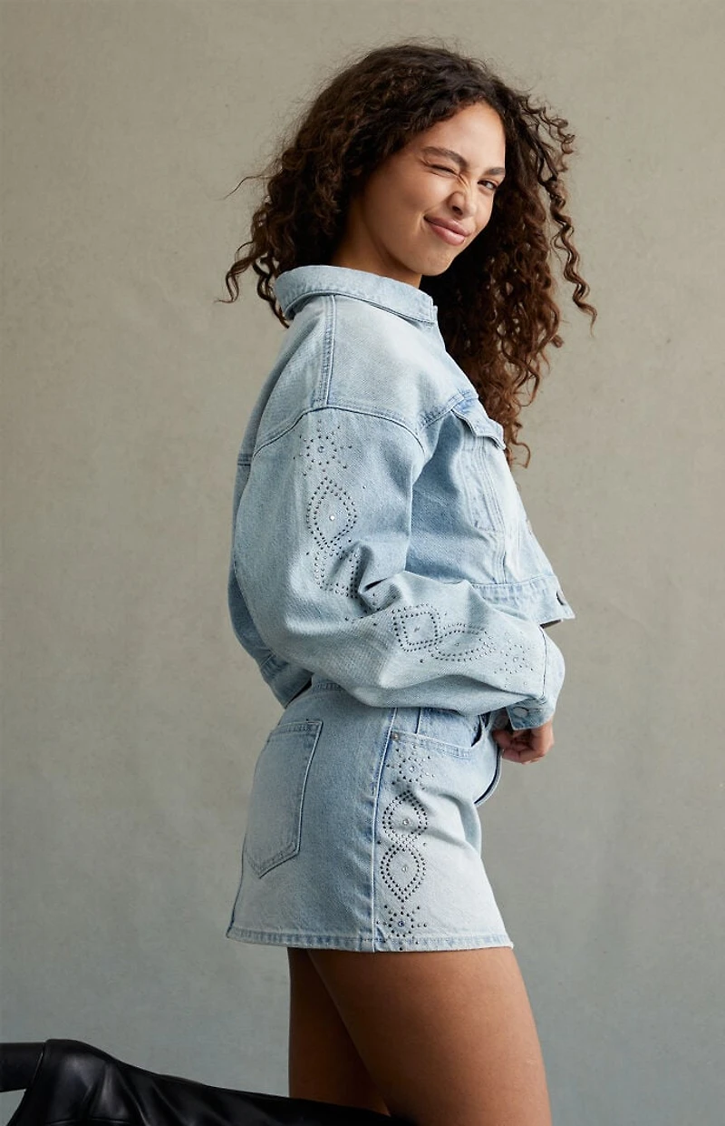 RARE DNM EDIT Studded Mid Rise Denim Mini Skirt