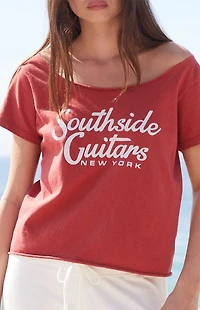 John Galt Red Southside Guitars Off-The-Shoulder Top