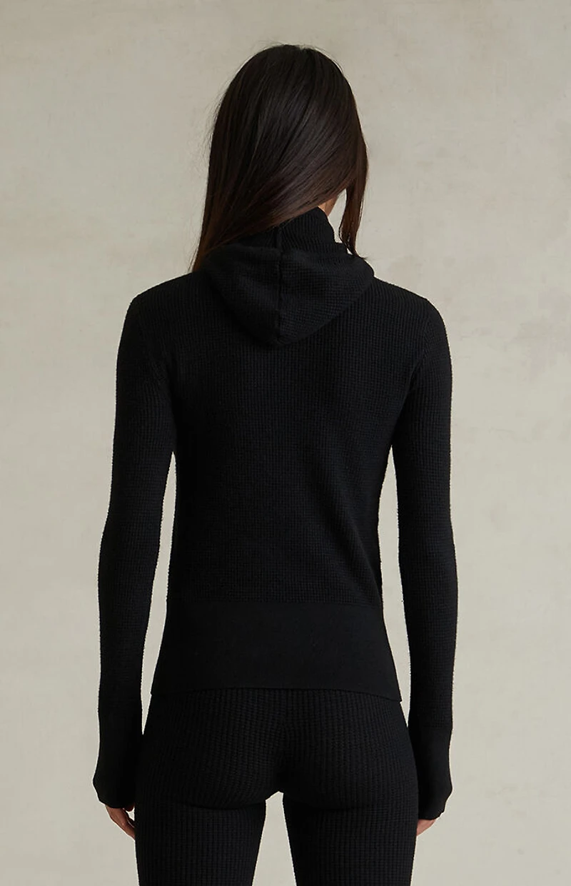 Fear of God ESSENTIALS Women's Jet Black Waffle Knit Tight Hooded Sweater
