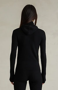 Fear of God ESSENTIALS Women's Jet Black Waffle Knit Tight Hooded Sweater