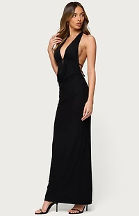 Edikted Laretta Cowl Neck Backless Maxi Dress