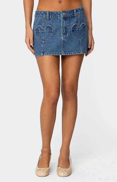 Edikted Heart Pocket Denim Mini Skirt