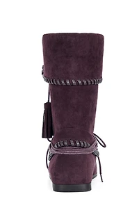AZALEA WANG Women's Weret Plum Faux Suede Moccasin Booties