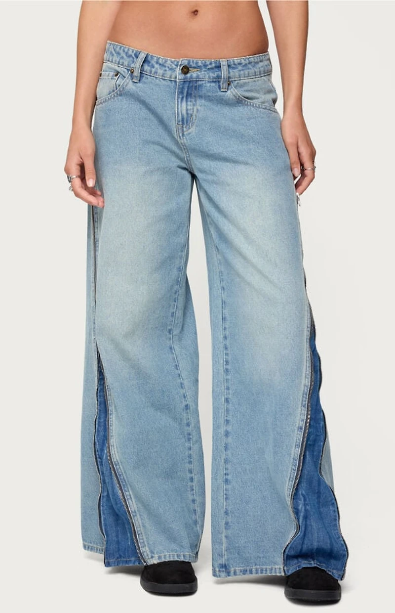 Edikted Zippered Washed Wide Leg Jeans