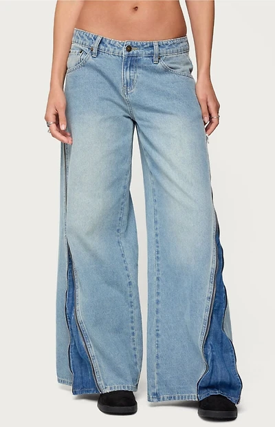 Edikted Zippered Washed Wide Leg Jeans