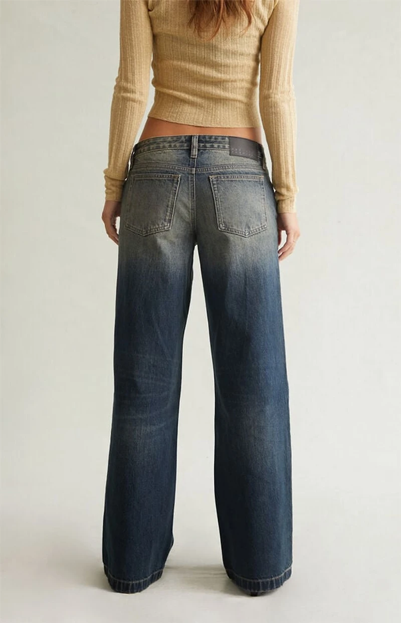 Pacsun Ultimate Low Rise Baggy Jeans Ombre Dark Indigo