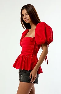 Sixxta Cherry Jacinta Puff Sleeve Top
