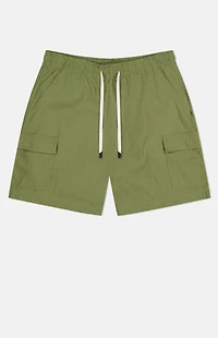 WeSC Olive Linen Utility Cargo Shorts
