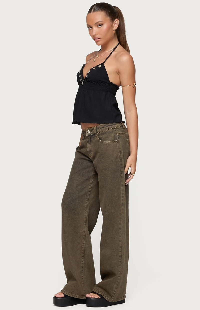 Edikted Textured Iridescent Babydoll Halter Top