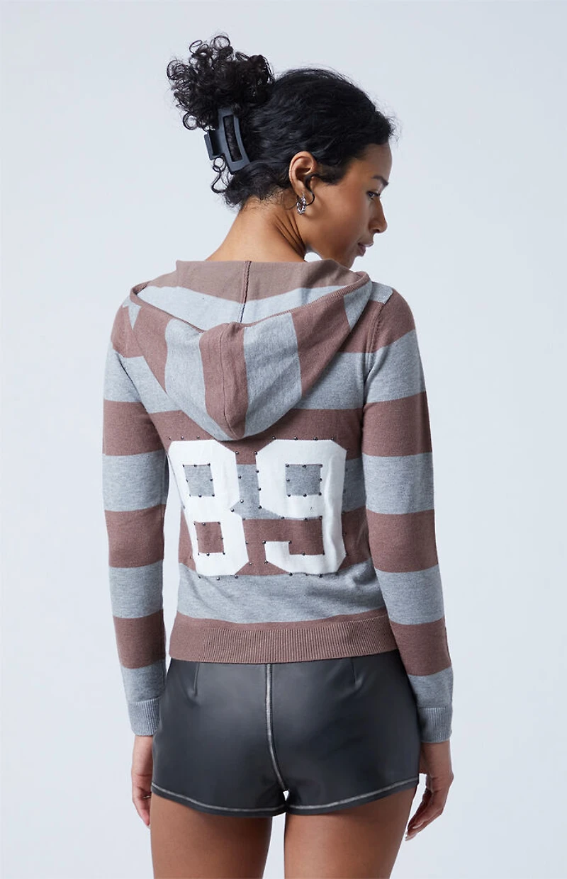 Third Charm Striped Studded Hooded Sweater
