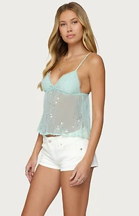 Edikted Sequin Sheer Mesh Babydoll Top