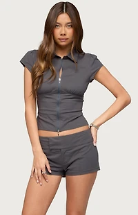 Edikted Brylee Zip Up Short Sleeve Shirt