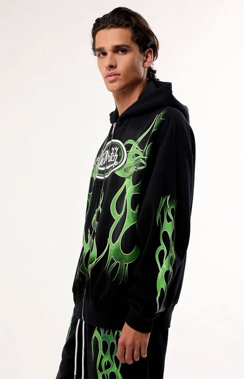Von Dutch Green Flame Zip Up Hoodie
