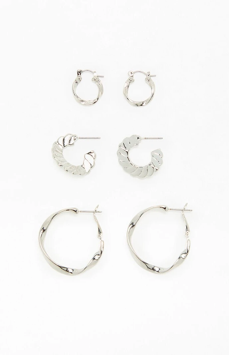 Pacsun 3 Pack Silver Textured Hoop Earrings