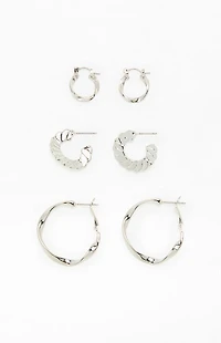 Pacsun 3 Pack Silver Textured Hoop Earrings