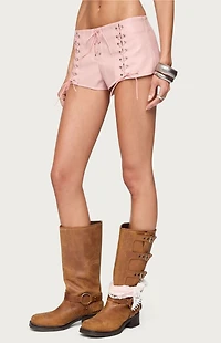 Edikted Elisha Lace Up Faux Leather Shorts