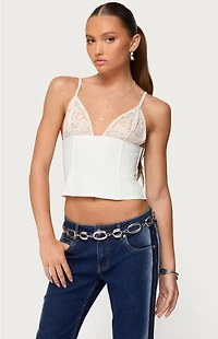 Edikted Keesha Lacey Boned V Neck Top