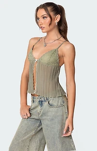 Edikted Pleated Lacey Split Front Tank Top